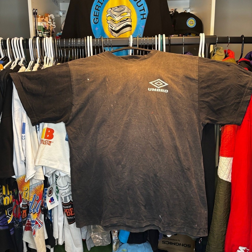 Vintage Umbro Only Soccer T Shirt XL Distressed Fade Black Graphic Logo Tee